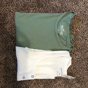 Green Hollister shirt, size small. White aeropostale tanktop, size xs